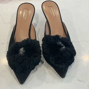 Aquazzura Black embellished Pom-Pom Mules…38.5